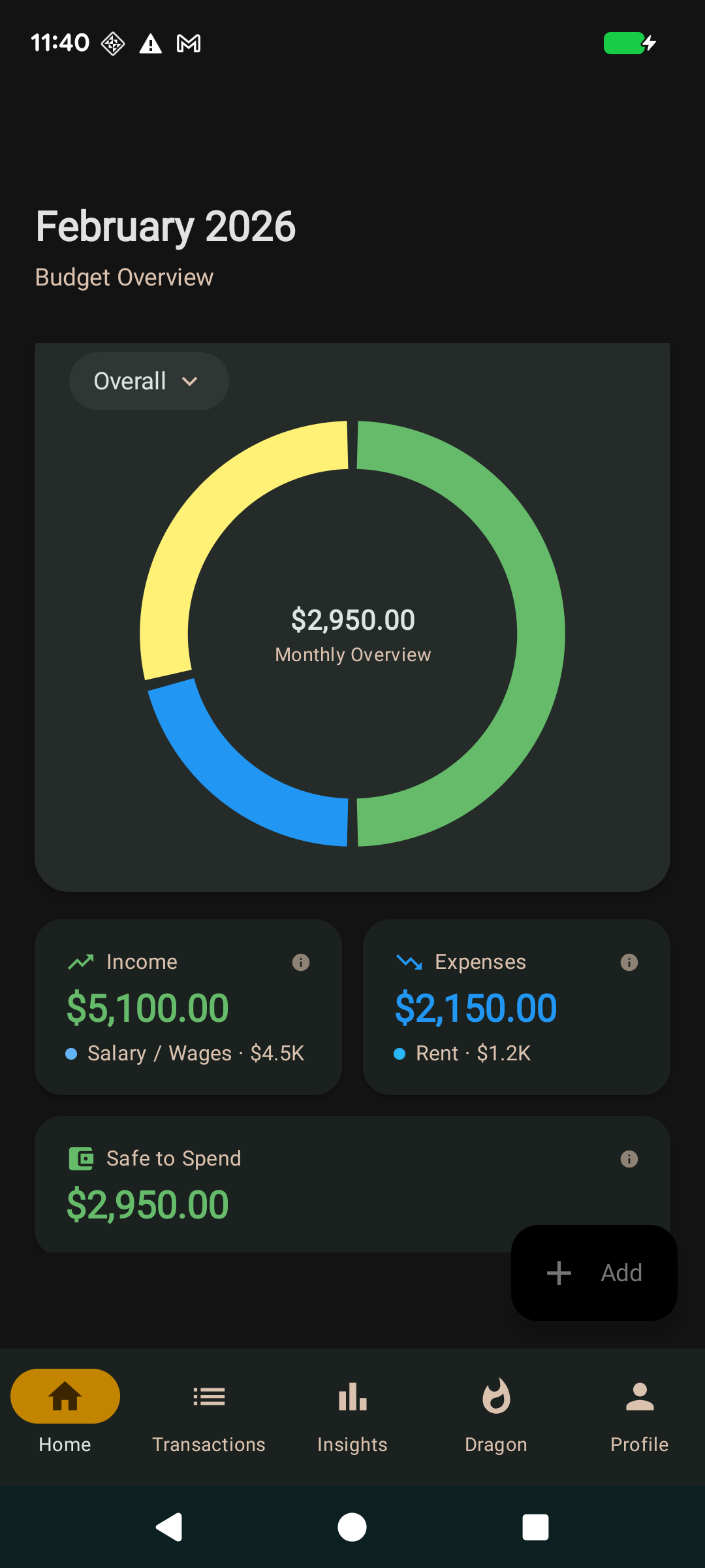 PennyPilot budget overview on Android